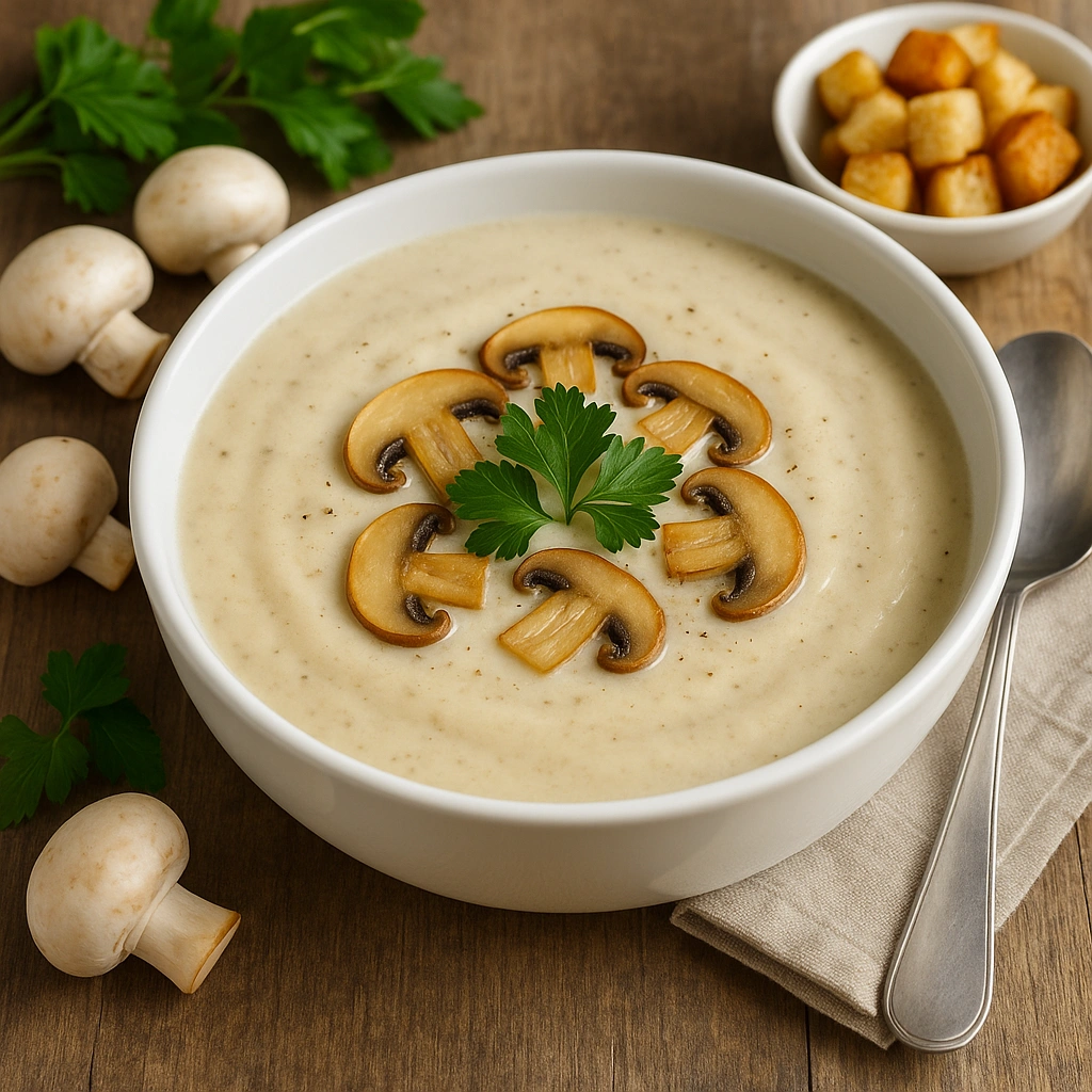 Крем-суп із печериць — готова страва в тарілці