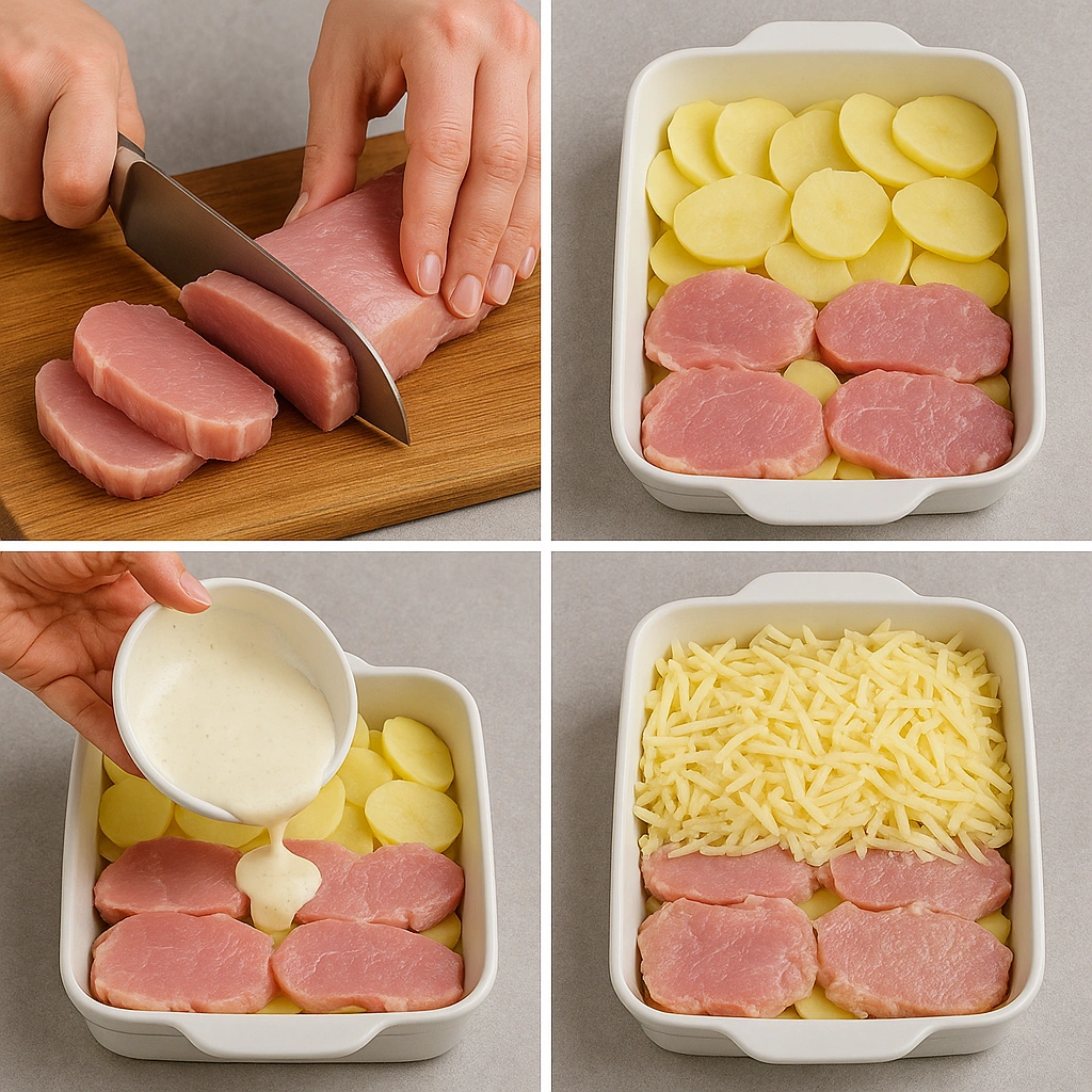 Колаж із приготування м’яса по-французьки