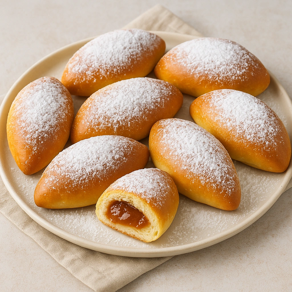 Пиріжки з повидлом в духовці на тарілці, рум’яна домашня випічка