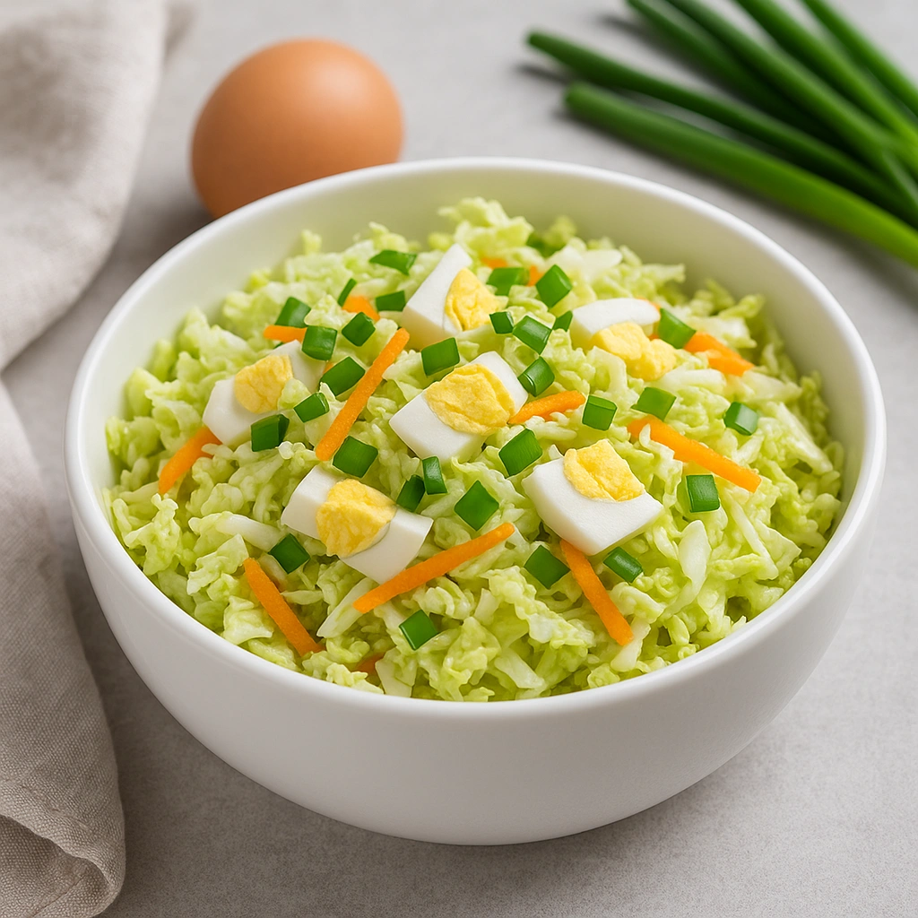 Салат з пекінської капусти з яйцем і зеленою цибулею