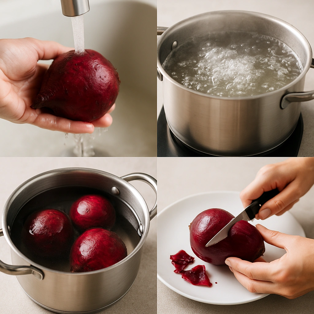 Колаж етапів варіння буряка