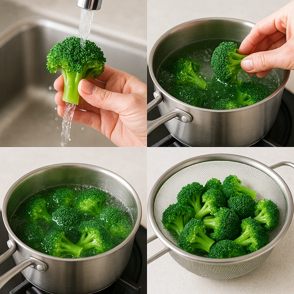 Колаж з етапами варіння броколі