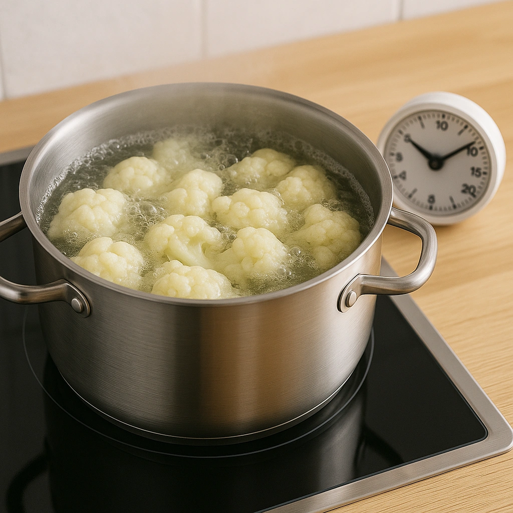 Варіння цвітної капусти у каструлі з таймером на кухні