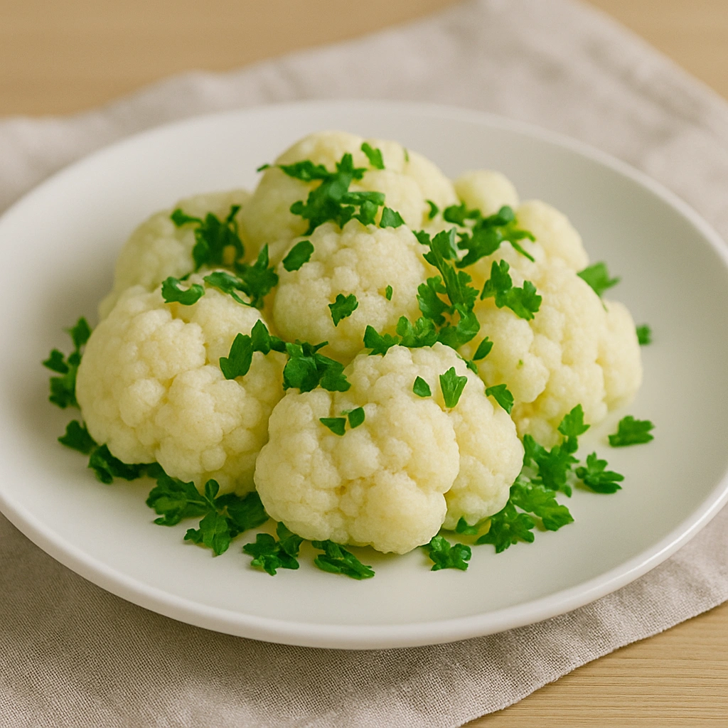 Готова цвітна капуста на тарілці з зеленню — подача страви