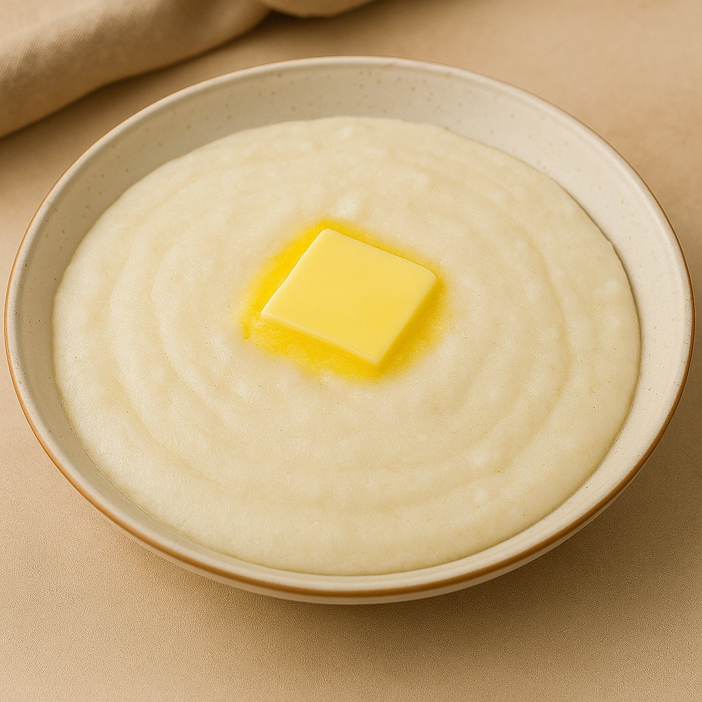 Манна каша з вершковим маслом у тарілці