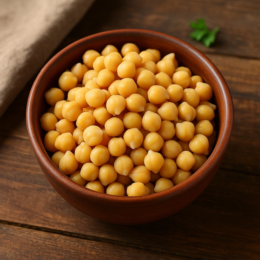 Відварений нут у дерев’яній мисці
