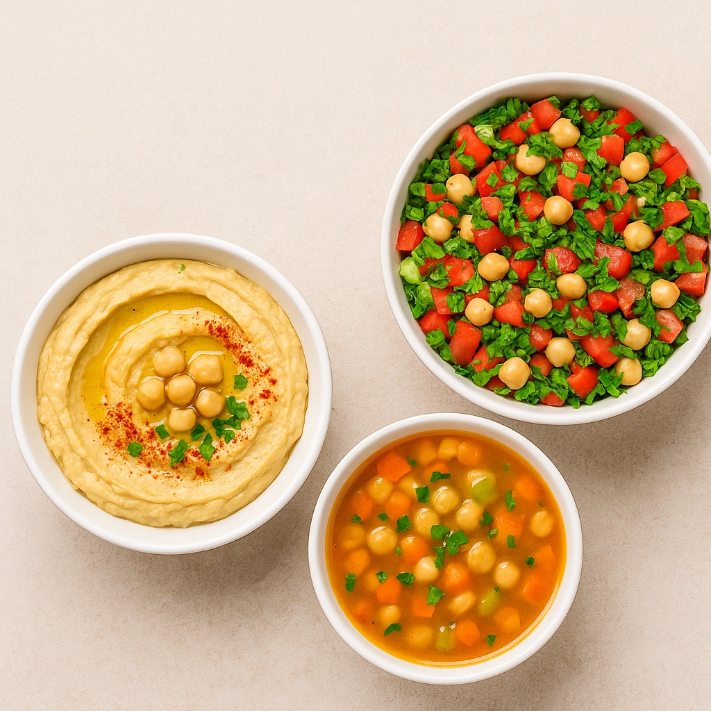 Салат із нутом, хумус і суп