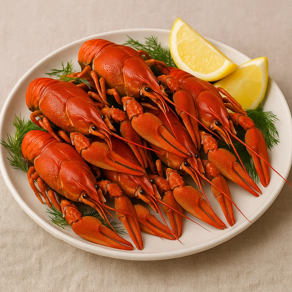 Варені раки на тарілці з кропом – рецепт з фото
