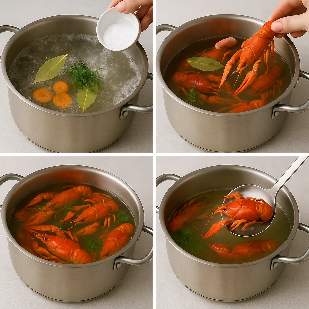 Покрокове приготування раків у каструлі з розсолом