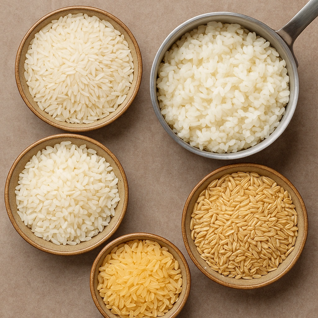 Різні види рису у мисках