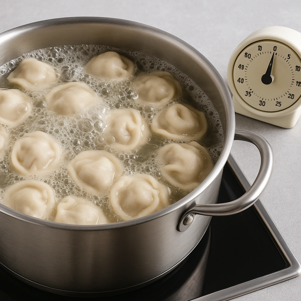 Варіння вареників у каструлі з киплячою водою — фото