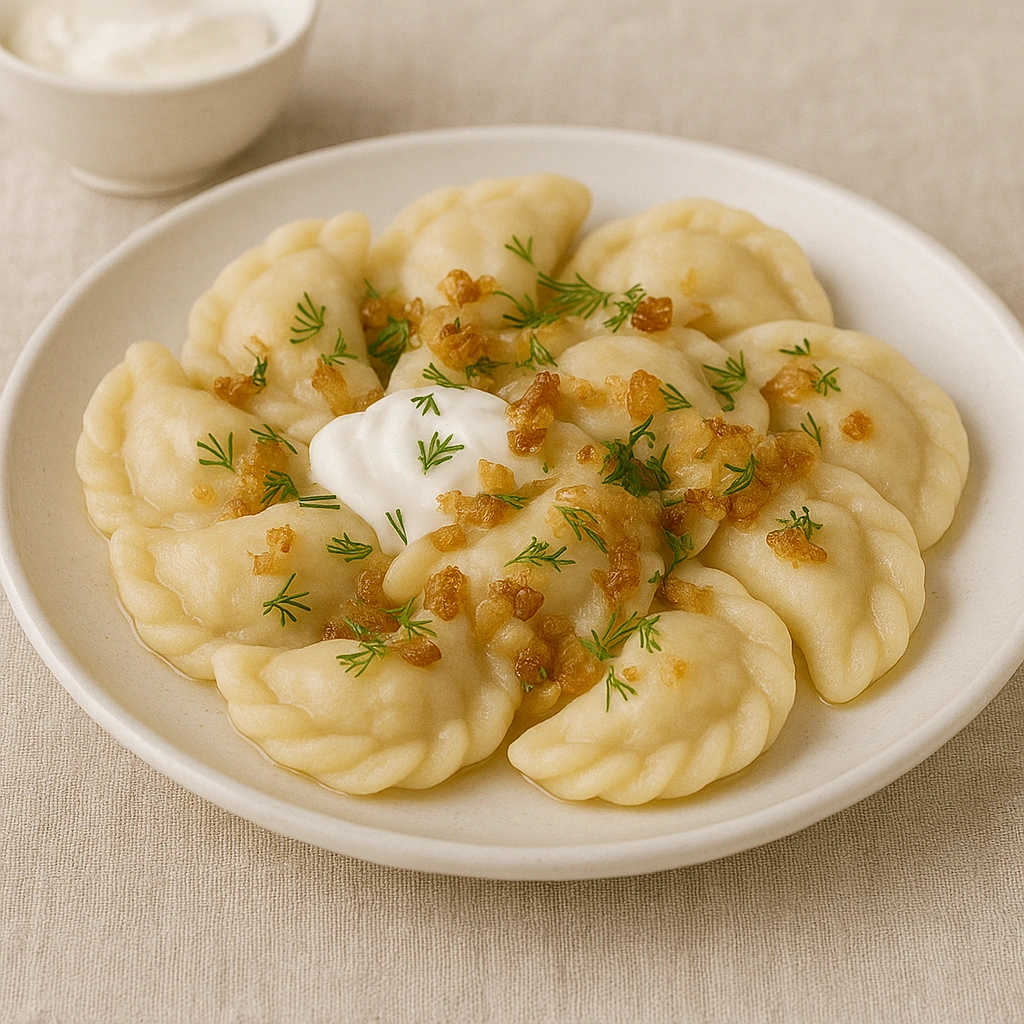 Вареники зі сметаною та смаженою цибулею — фото