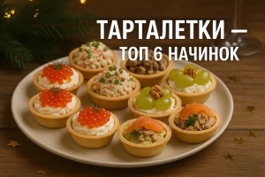 Різні тарталетки з різними начинками на святковому столі