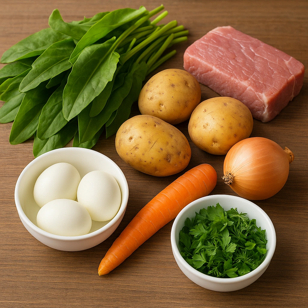 Інгредієнти для зеленого борщу зі щавлем