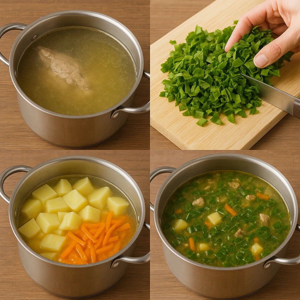 Приготування зеленого борщу покроково