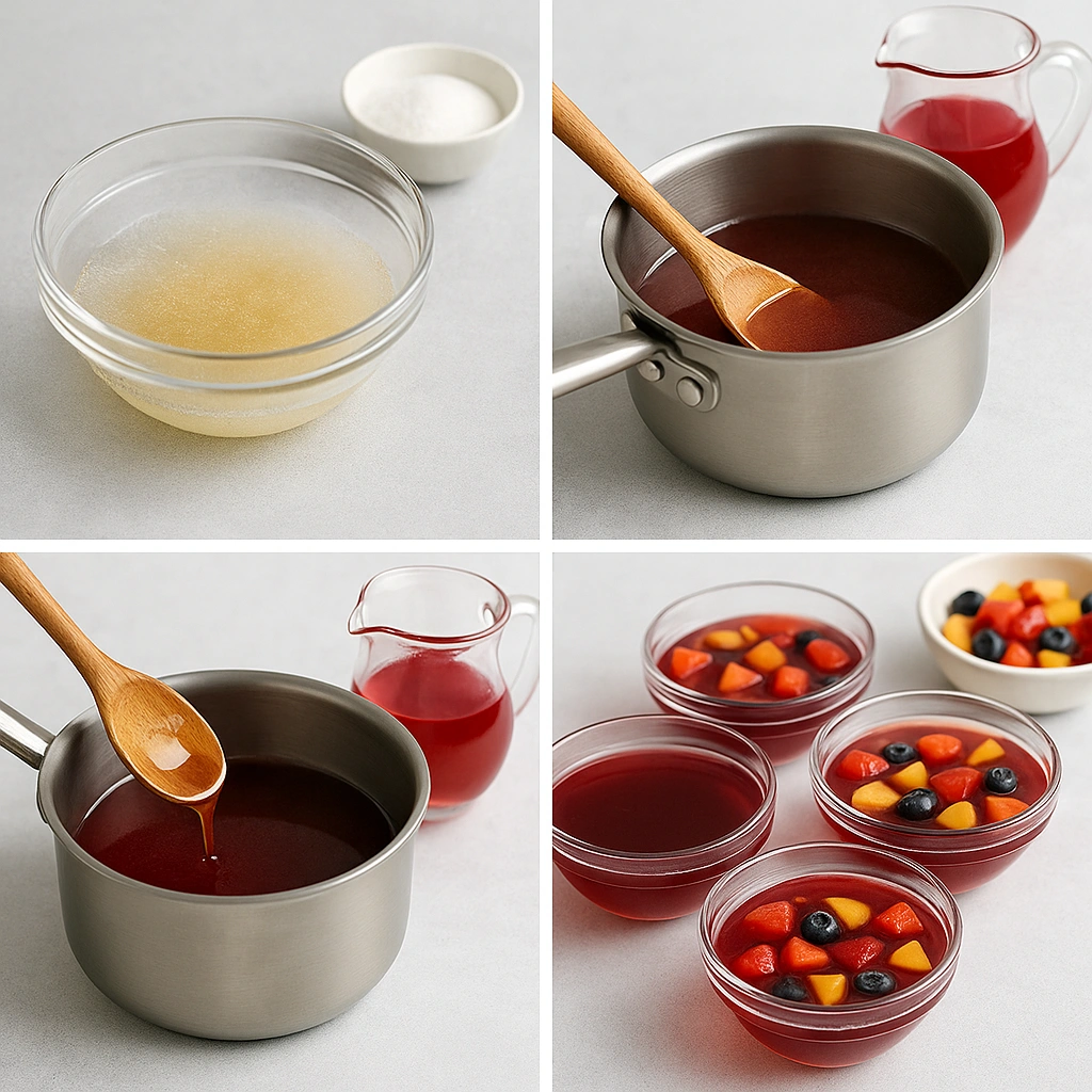 Колаж процесу приготування желе з желатину