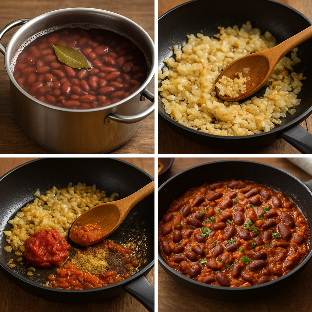 Колаж етапів приготування лобіо з квасолі