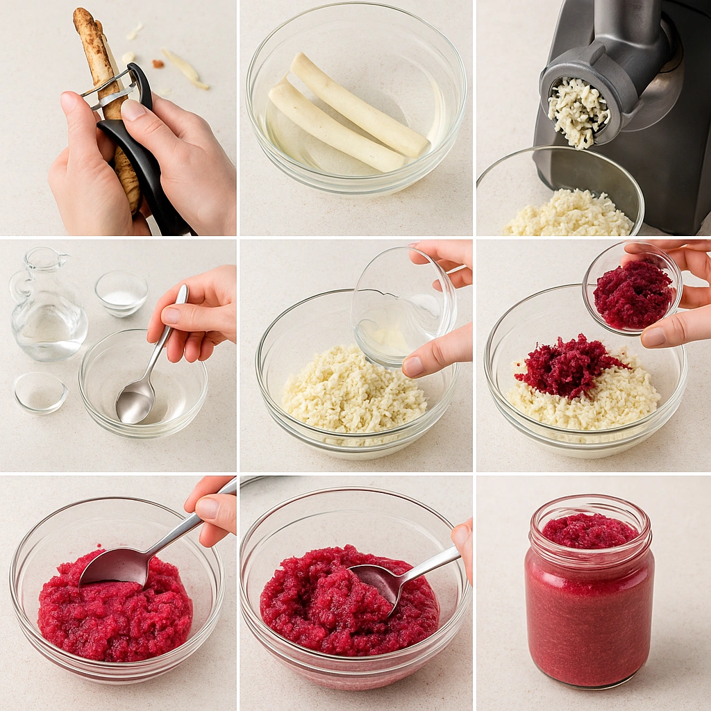 Покрокове приготування домашнього хріну з буряком