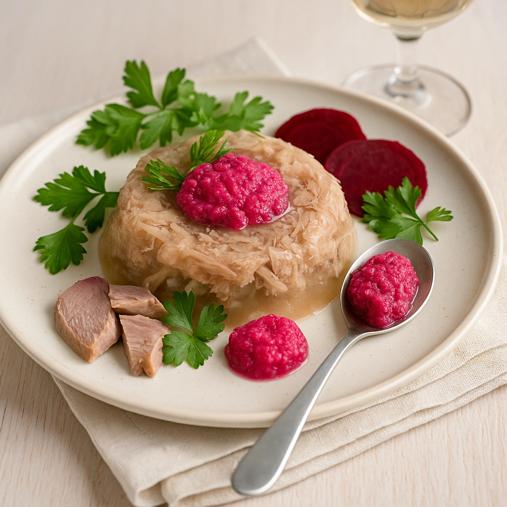 Подача холодцю з домашнім рожевим хроном