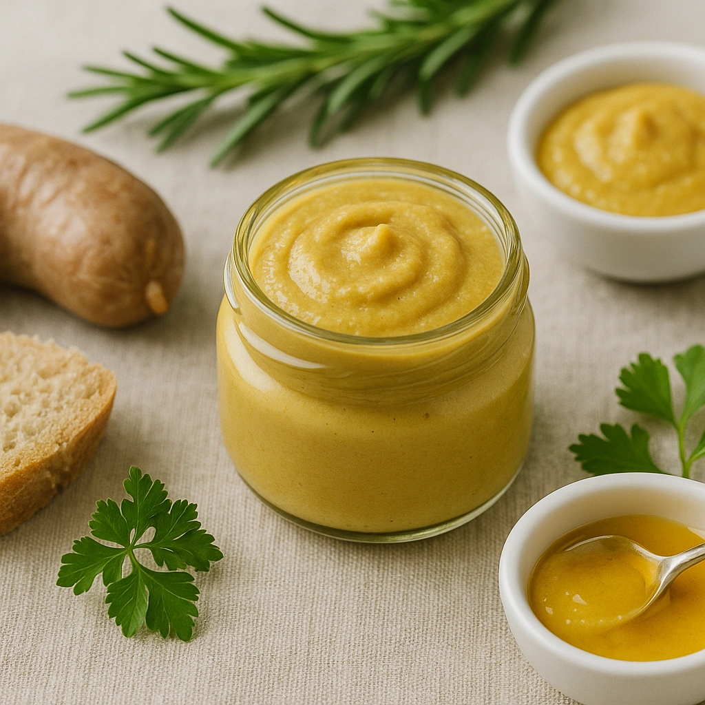 Домашня гірчиця подана до ковбаси та хліба