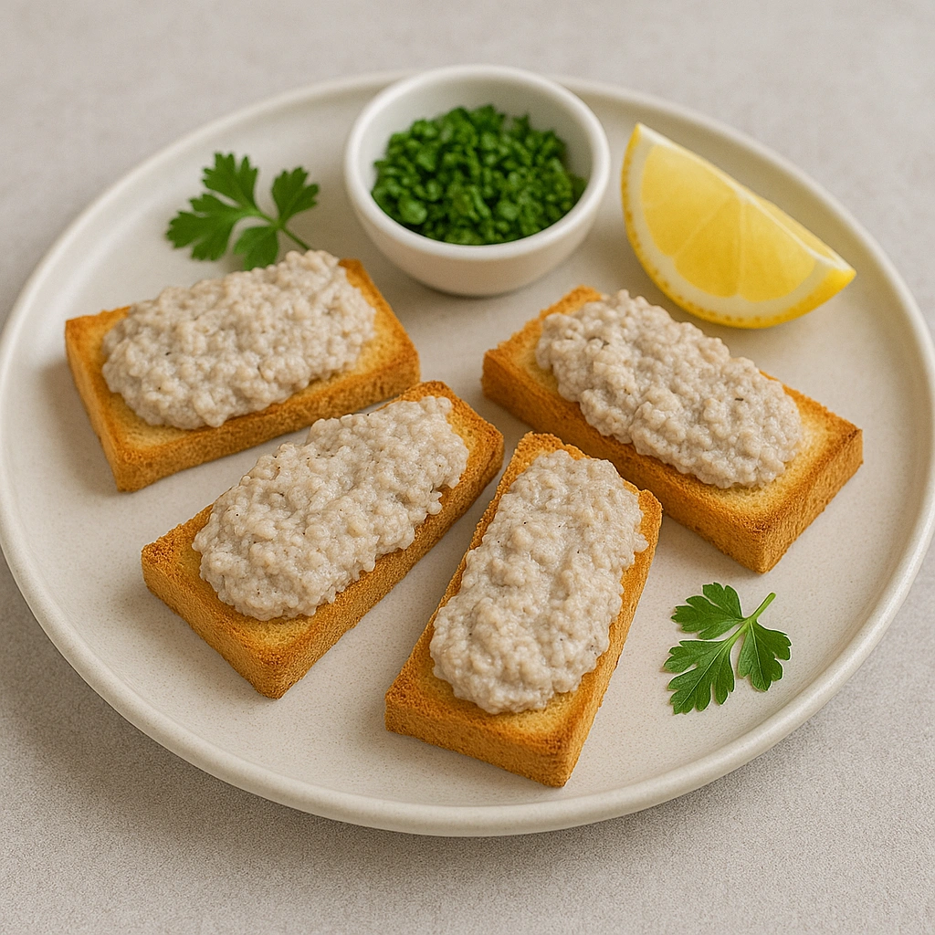 Подача форшмаку із оселедця на тостах із зеленню