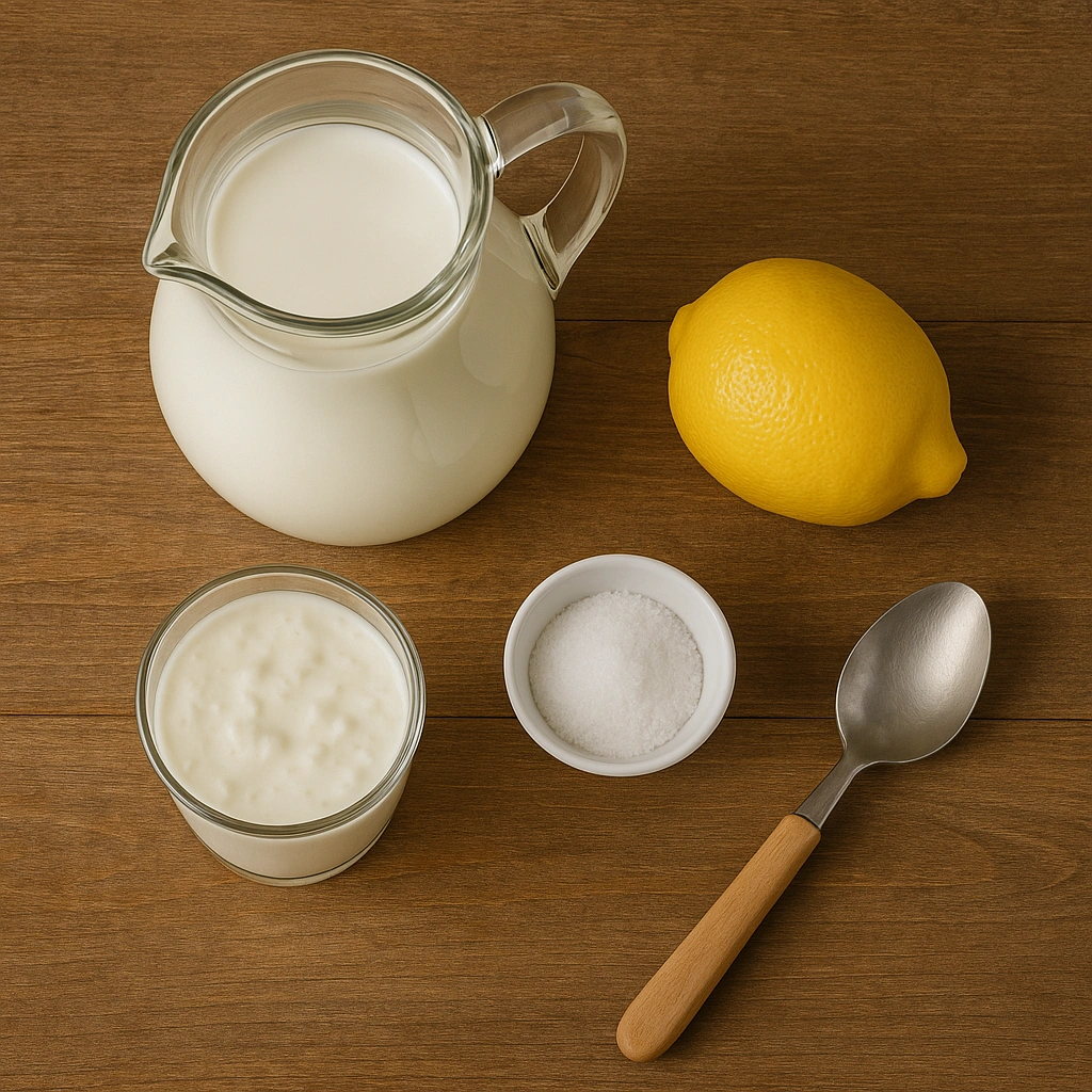 Інгредієнти для домашнього сиру з молока