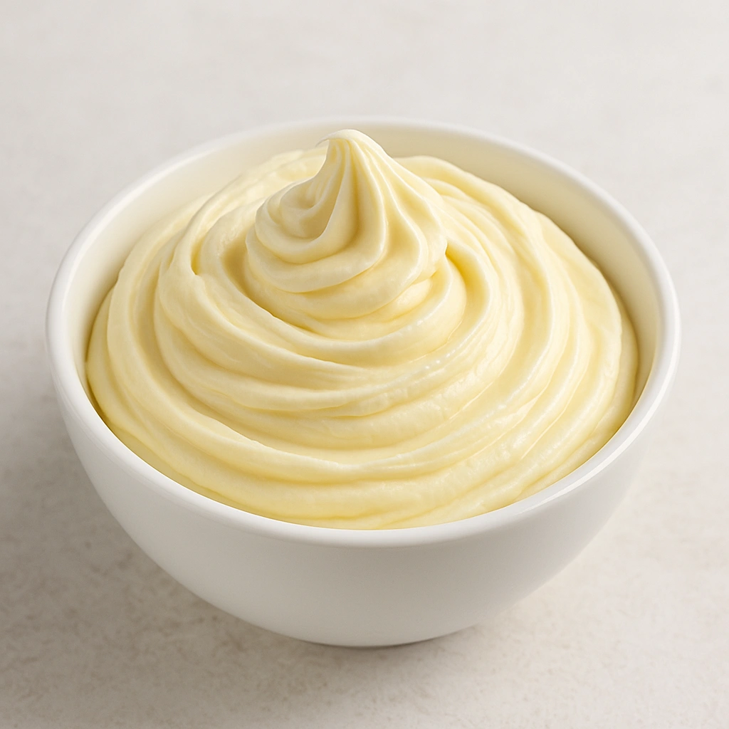 Ніжний крем зі згущеного молока і масла в білій мисці