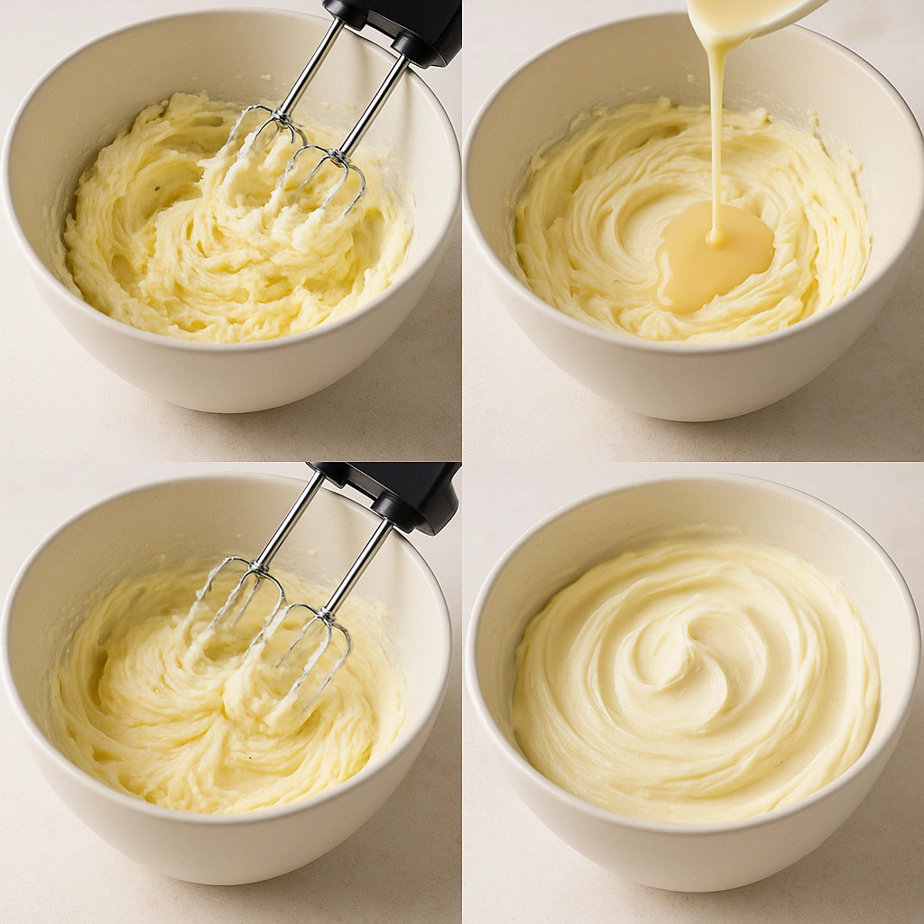 Колаж приготування крему зі згущеного молока і масла