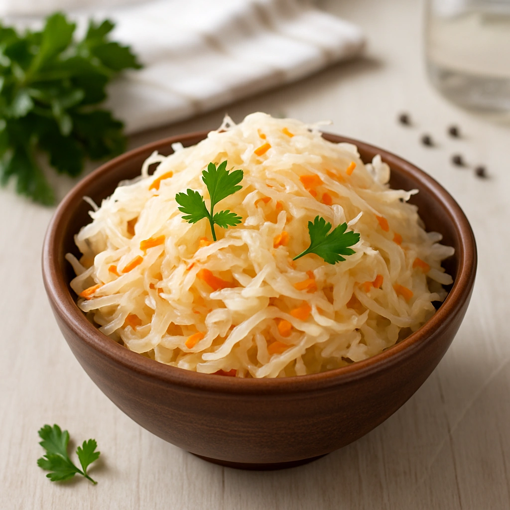 Квашена капуста у мисці на світлому столі