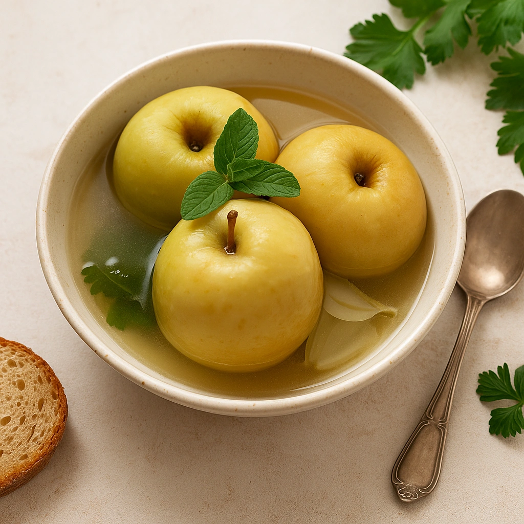 Квашені яблука на тарілці з розсолом
