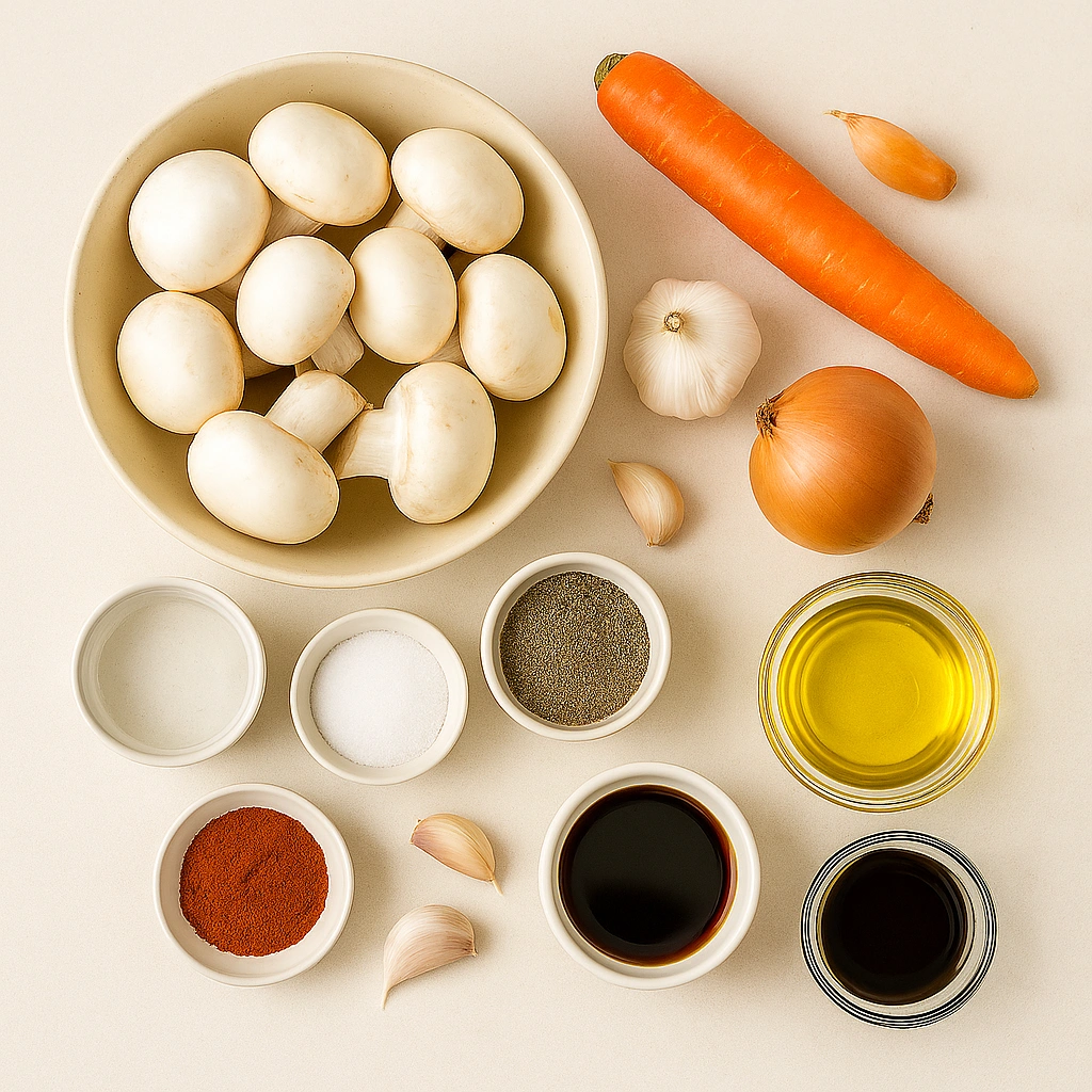 Інгредієнти для приготування печериць по-корейськи на столі