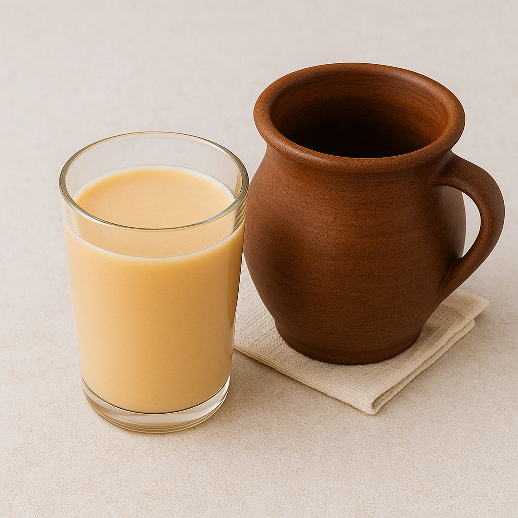 Глечик і склянка пряженого молока на столі