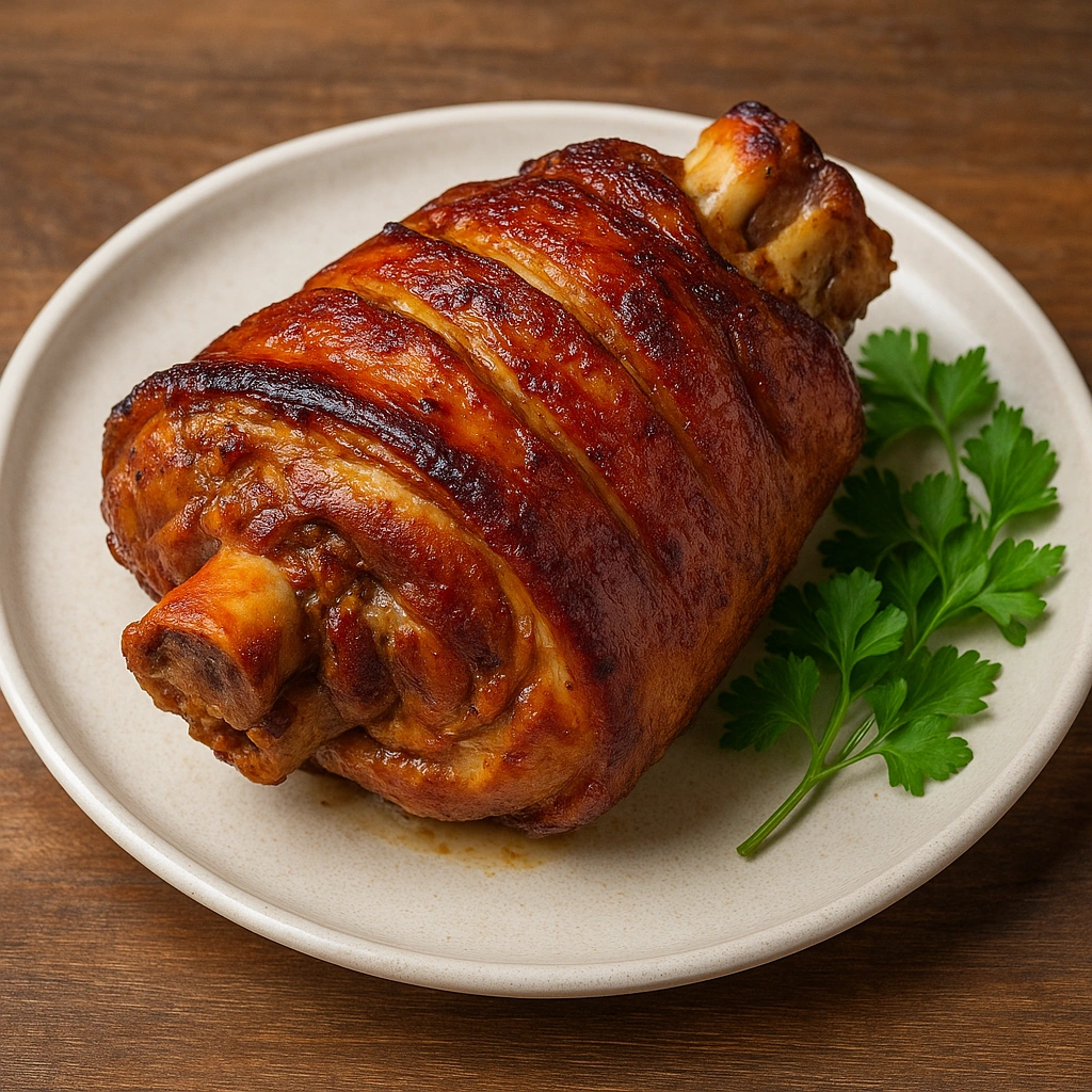 Запечена рулька з рум’яною скоринкою на тарілці