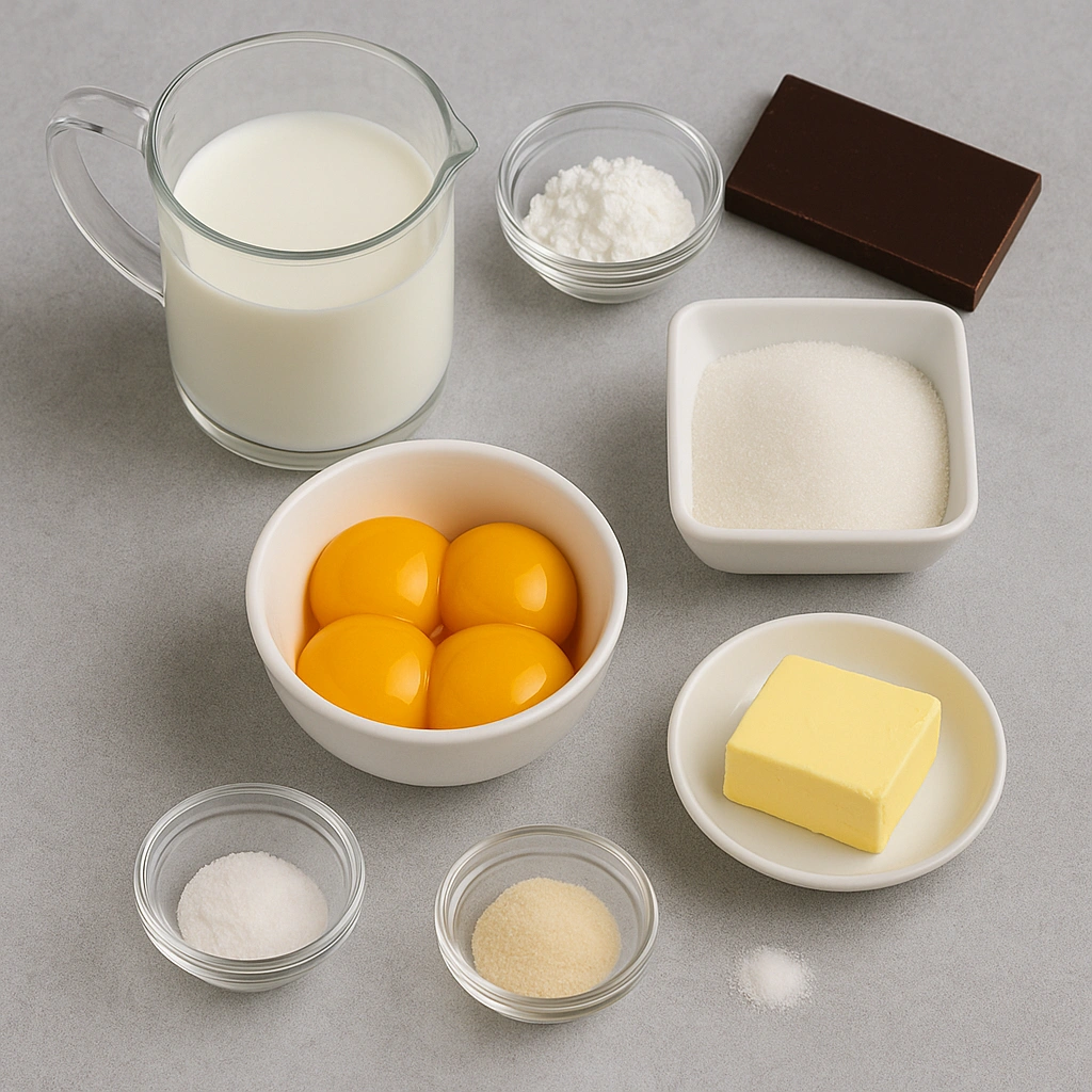 Інгредієнти для приготування шоколадного заварного крему