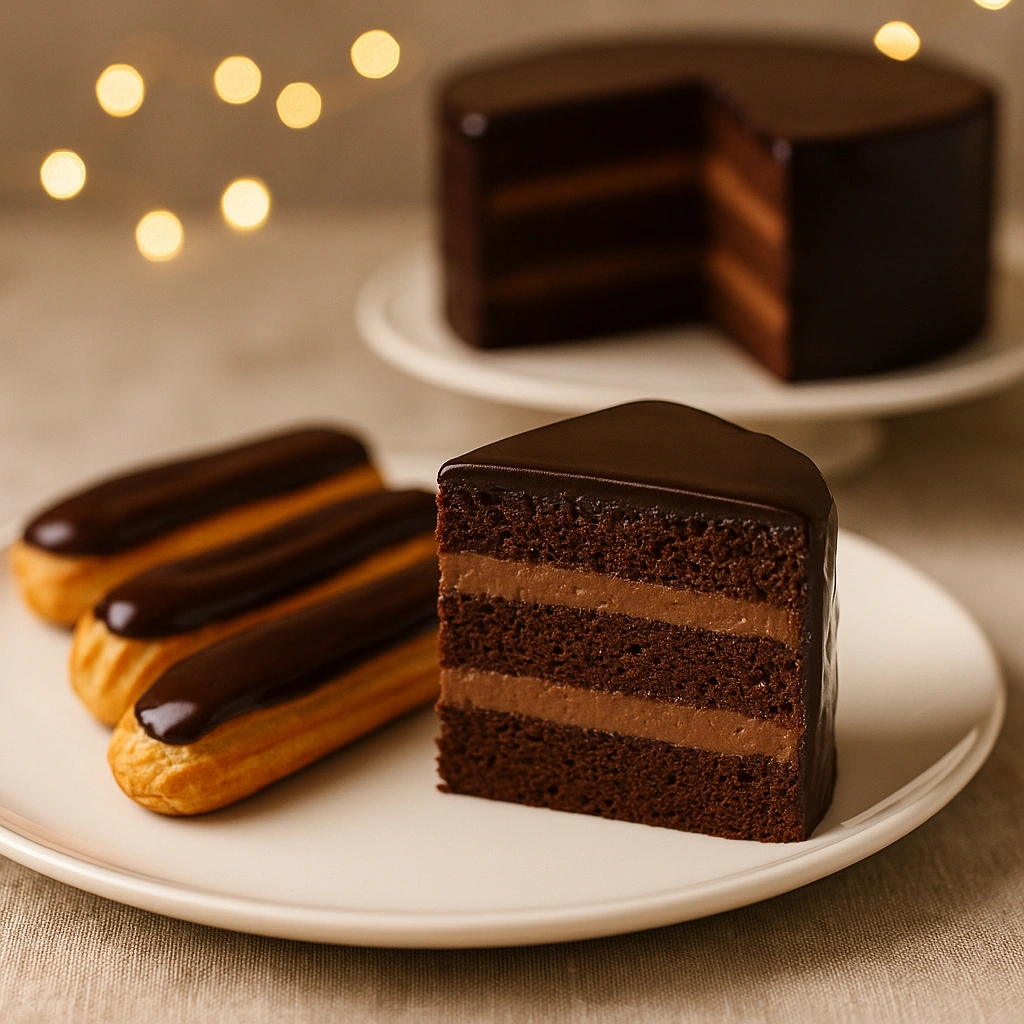 Торт і еклери з шоколадним заварним кремом