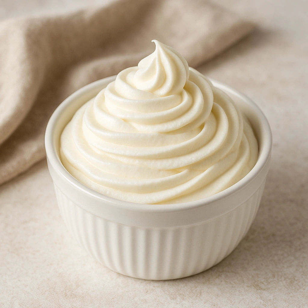 Сметанковий крем у склянці на світлому фоні