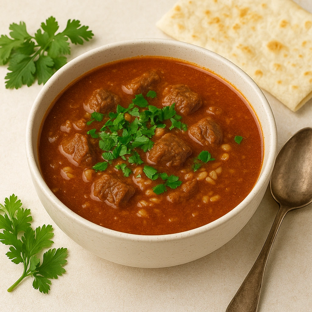 Подача супу харчо з зеленню та лавашем