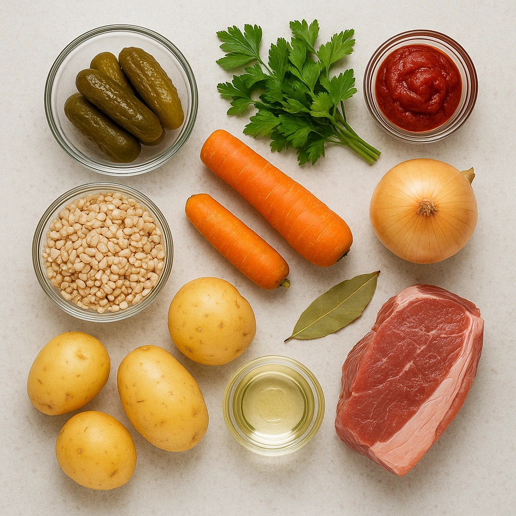 Інгредієнти для супу розсольник на кухонному столі