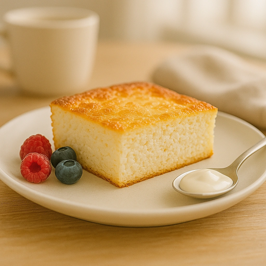 Порція сирної запіканки з ягодами та сметаною