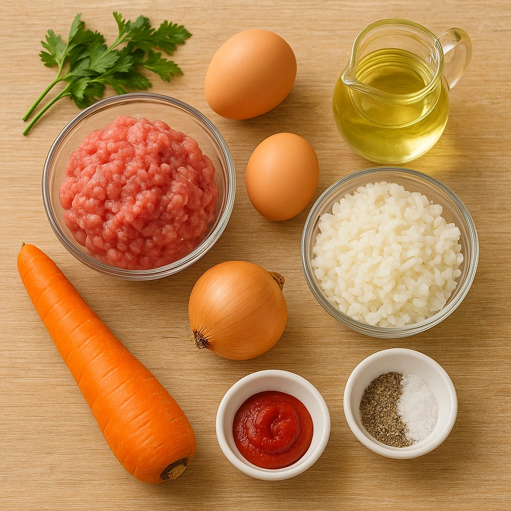 Інгредієнти для тефтелів з рисом на столі