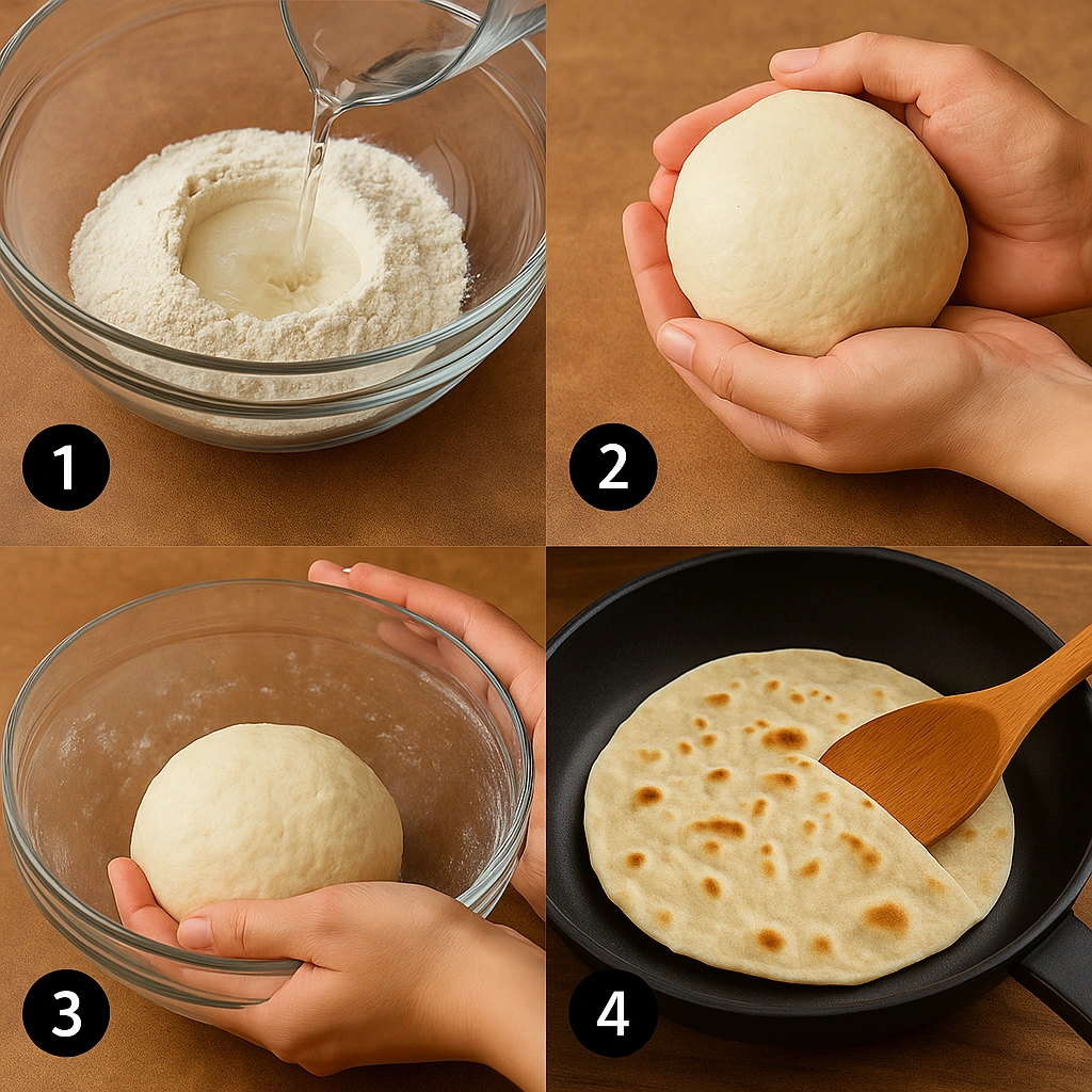 Колаж із етапів приготування тортильї