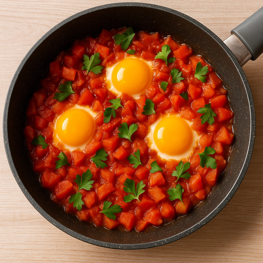 Яєчня з помідорами на сковороді