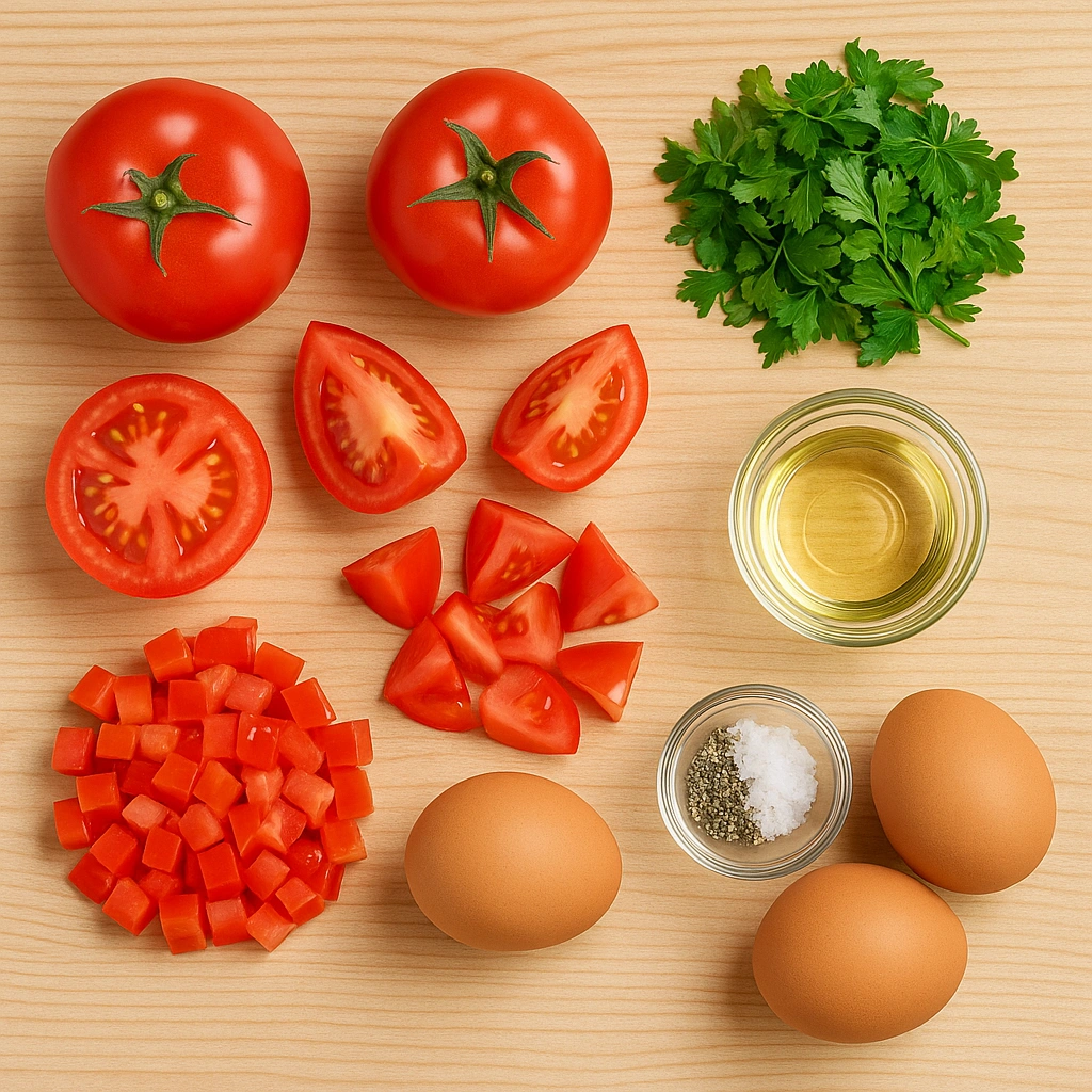 Інгредієнти для яєчні з помідорами