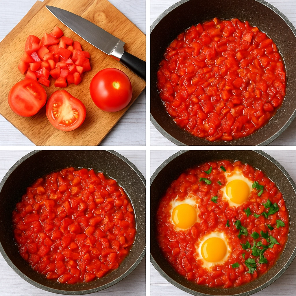 Покрокове приготування яєчні з помідорами