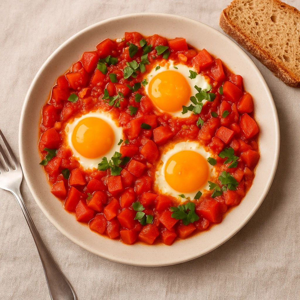 Подача яєчні з помідорами