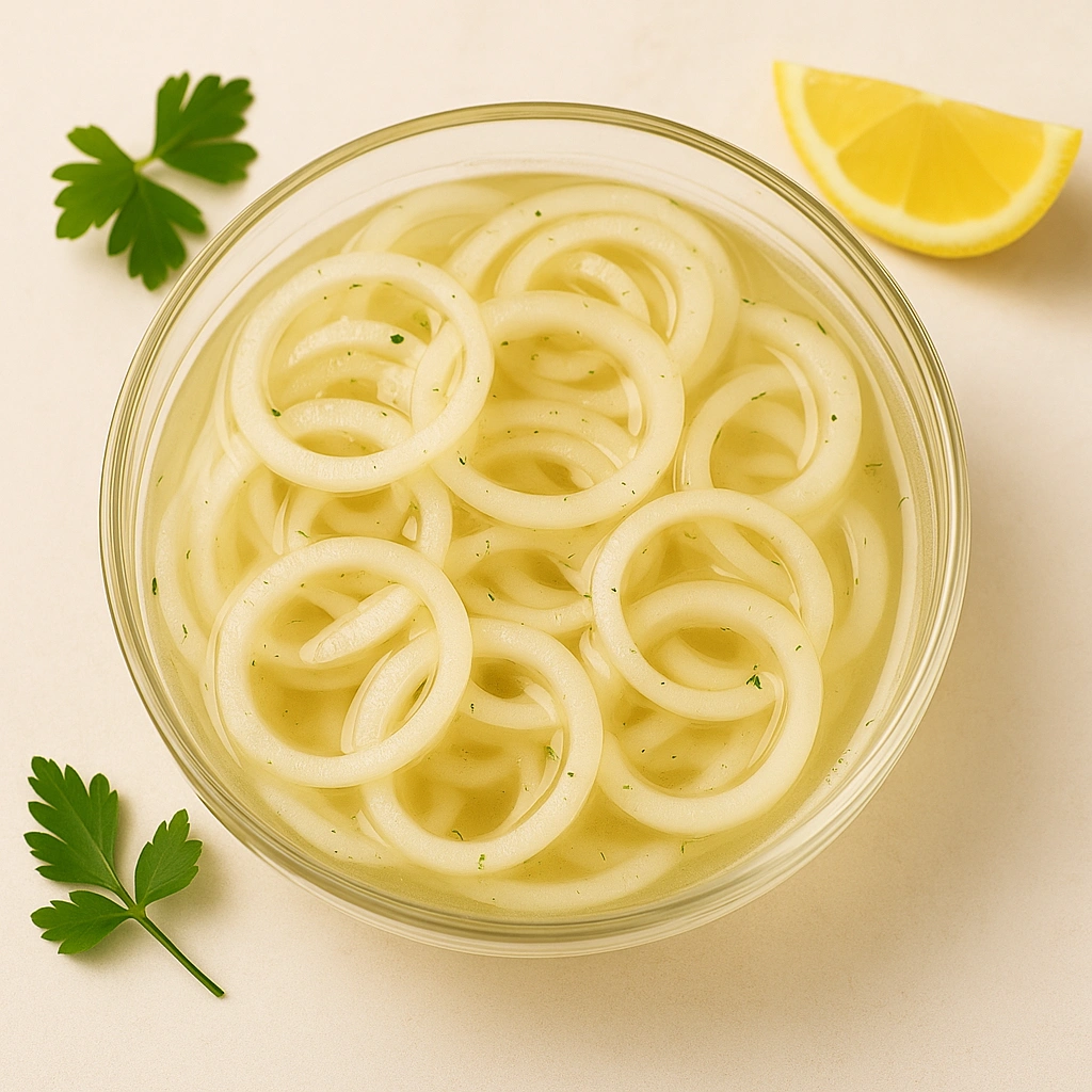 Маринована цибуля в мисці з лимоном і зеленню