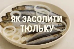 Малосольна тюлька з кільцями цибулі на тарілці