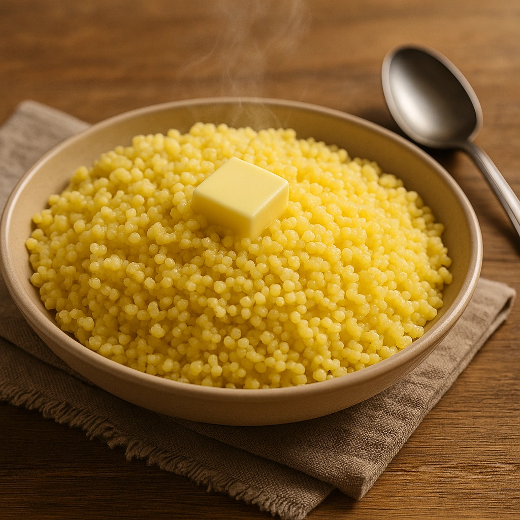 Пшоно розсипчасте з маслом у тарілці