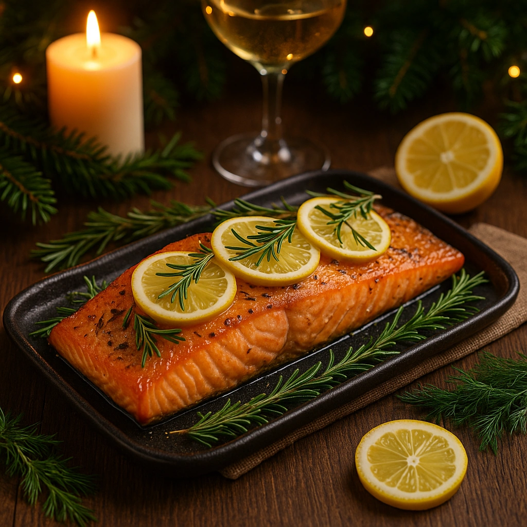 Запечена сьомга з лимоном і травами на святковому столі