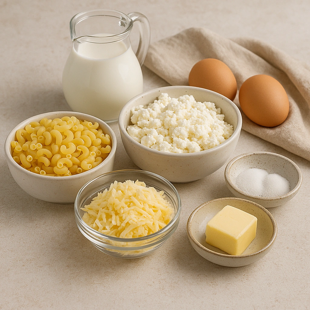 Інгредієнти для запіканки з макаронів